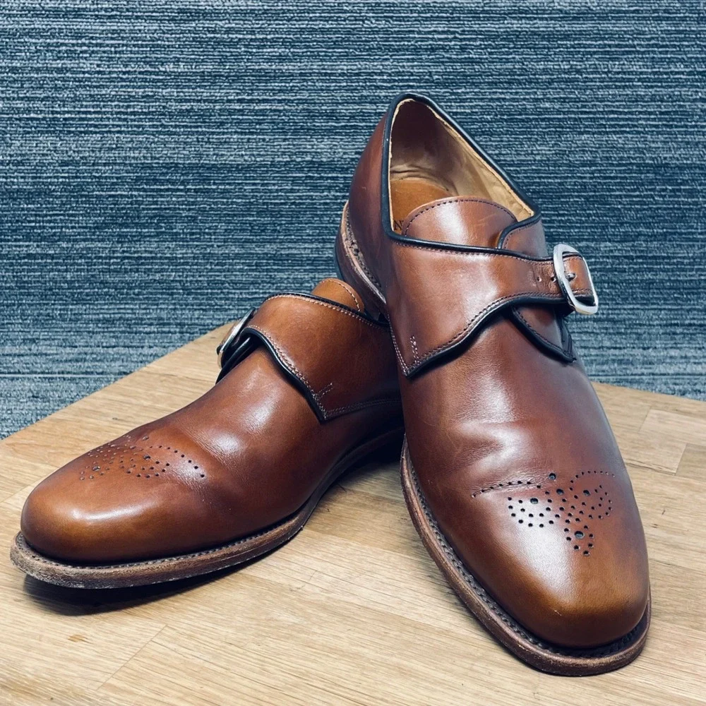 Allen Edmonds Holt Monk Strap Shoes Men 10.5 D Brown Leather Medallion Toe 2142